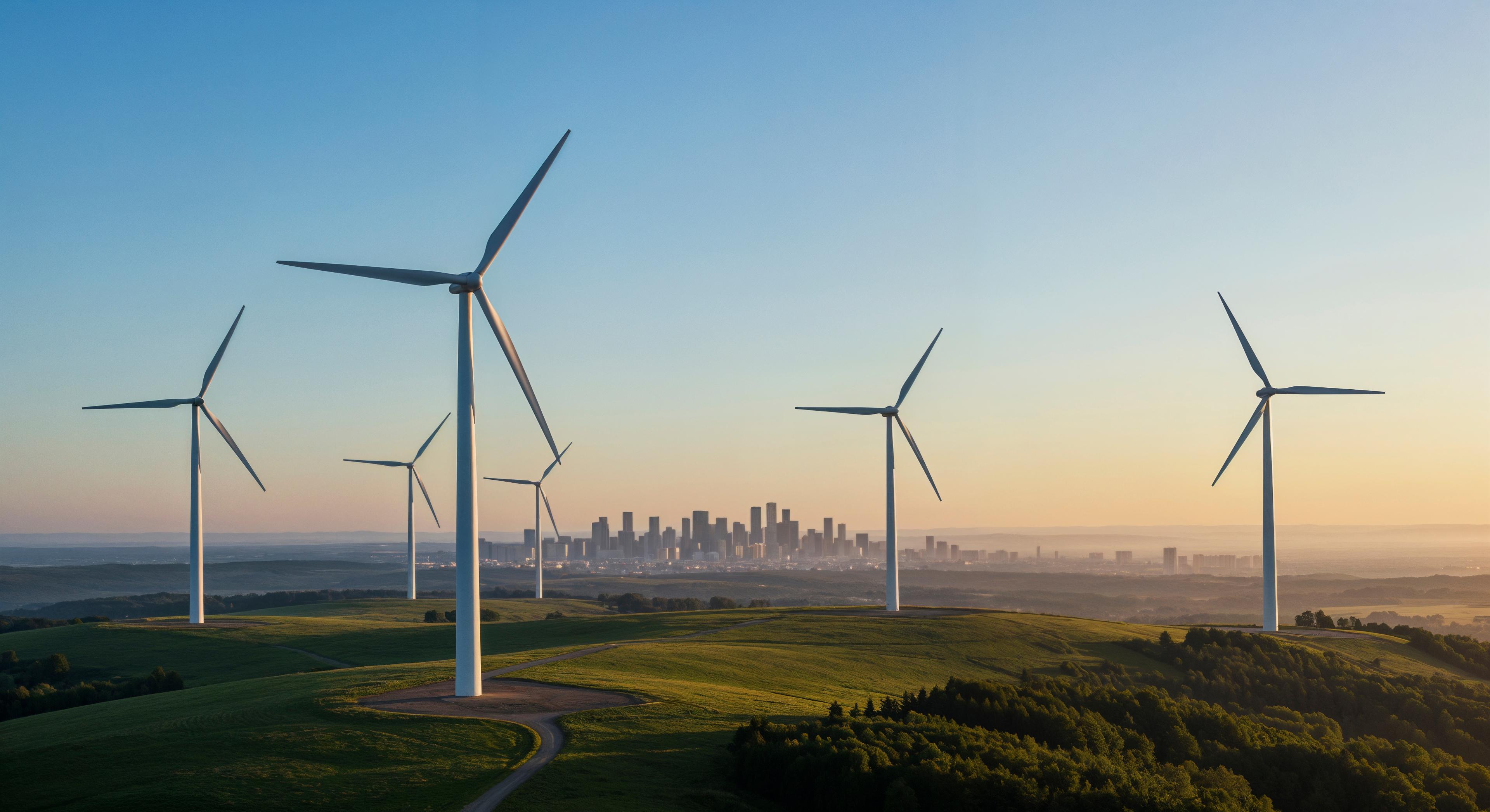 Wind turbines at sunset